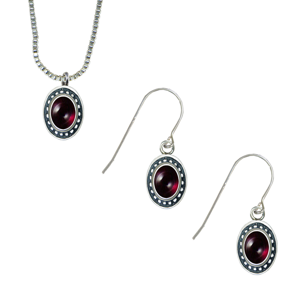 Sterling Silver Petite Necklace Earrings Set Garnet